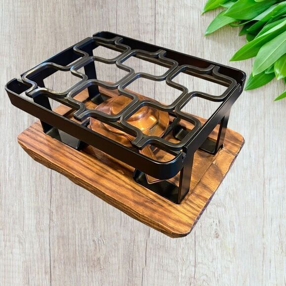 Vintage Spring Swiss Food Warmer Wrought Iron and Copper with Wooden Carved Bas - Picture 1 of 12